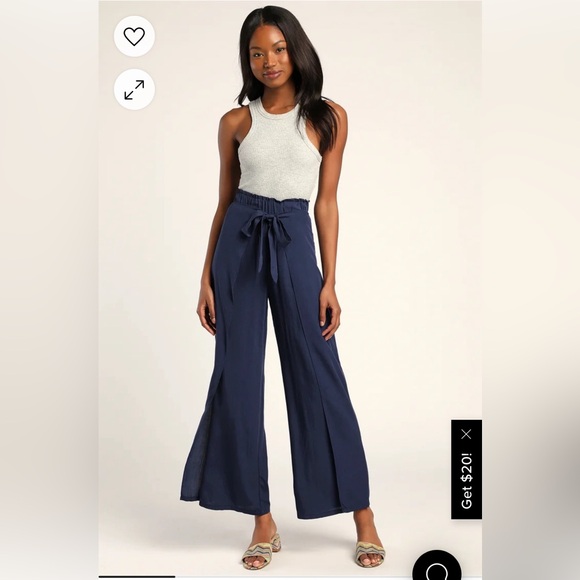 NWOT Lulus Wide Leg Navy Tie- Front Pants - Size Small - Picture 8 of 10